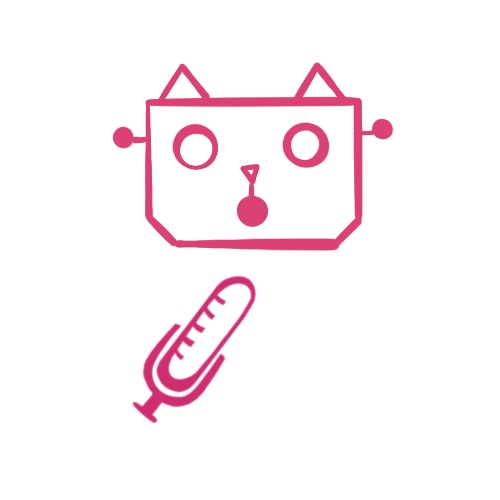 An illustration of a cat robot with a microphone.